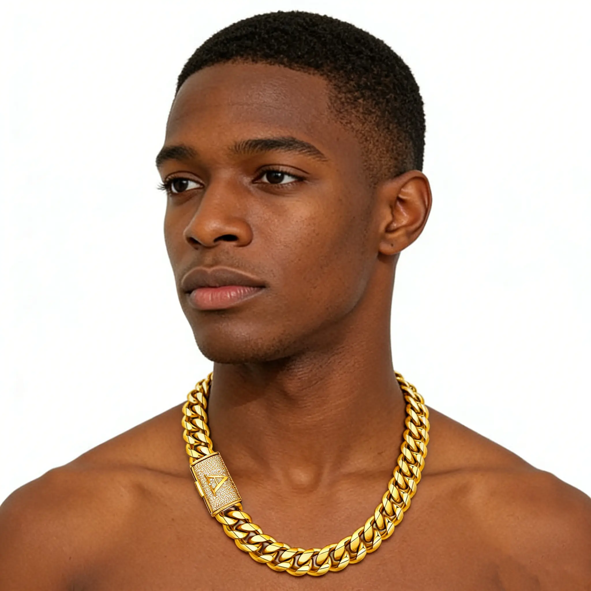 18K Gold Plated A–Z Alphabet Necklace –  Lock Clasp, Wateroof, No Tarnish, Stainless Steel, 14mm Width, 16–30" Length, Comes with Gift Box