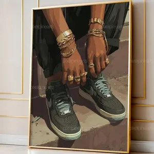 Sneakerhead Woman Art Print, Black Girl Sitting Illustration, Urban Streetwear Poster, Female Sneaker Culture Wall Art, Hypebeast Decor R