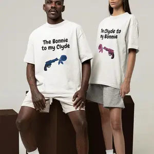 Bonnie and Clyde Couple Matching Graphic Tee Pure Cotton Fabric Casual T-Shirt Tops Trendy for women for men, Couples Love Gift