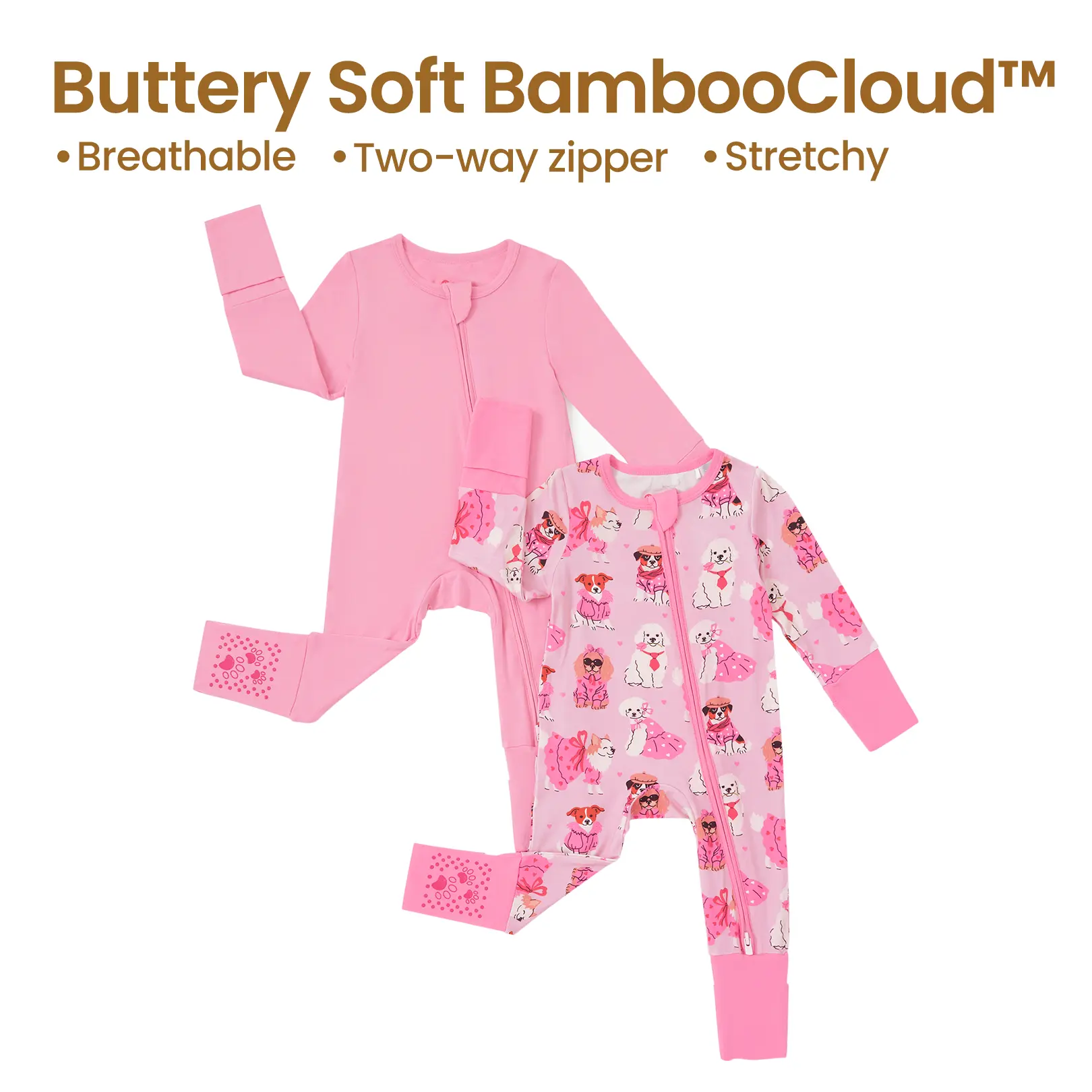 PatPat Bamboo Boys Girls Baby Zipper Romper Footies Pajamas, 0-24 Months, 2-Way Zipper, Fold-Over Mittens & Feet, Non-Slip Soles,Super Soft Fabric, Long/Short Sleeve，Autumn, Fall