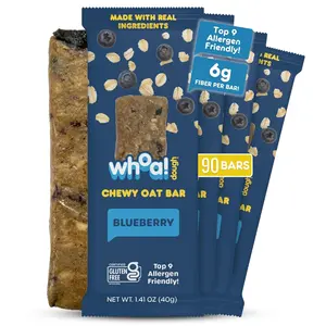 Whoa! Dough Top 9 Allergen Free Chewy Oat Bars - Blueberry | (90) 1.41 oz Individually Wrapped Bars | 6g Fiber, Allergen Friendly, Gluten-Free & Plant-Based Granola Oat Bars