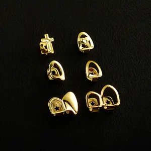 18K Gold Finish Teeth Grillz (2PCS) - Single Fang Caps with Adhesive Beads, Hip Hop Halloween Party Accessories for Men & Women