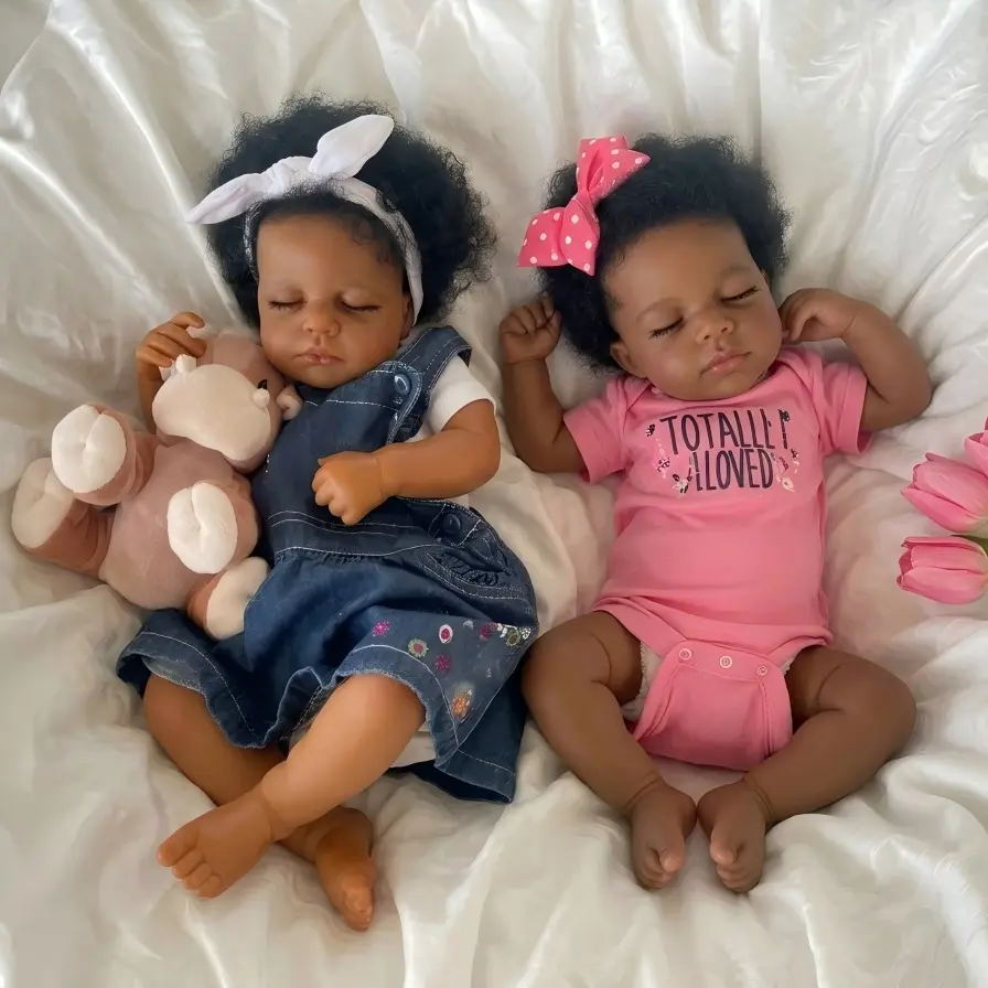 20in African American Reborn Baby Doll Twins - Black Girl Loulou Jointed Cloth Body Soft Weighted Doll, Handmade Newborn Collectibles, Unisex Kids' Gift with Accessories, Jointed Doll, Soft Weighted Dolls