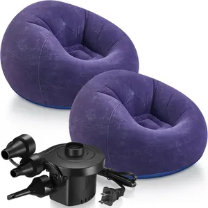 Realspring 2 Pack Inflatable Bean Bag Chair with Electric Air Pump Portable Blow Up Sofa for Outdoor Indoor Use Comfortable Folding Lounge Chair
