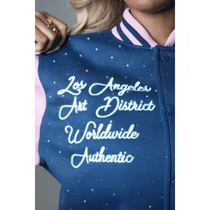 Ranesha Navy/Pink Rhinestone Varsity Jacket Ranesha Navy/Pink Rhinestone Varsity Jacket