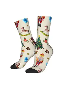 1 Pair Hip Hop Vintage Christmas Nutcracker Crazy Men's compression Sock Unisex Harajuku Seamless Printed Funny Novelty Happy Crew Sock Gift
