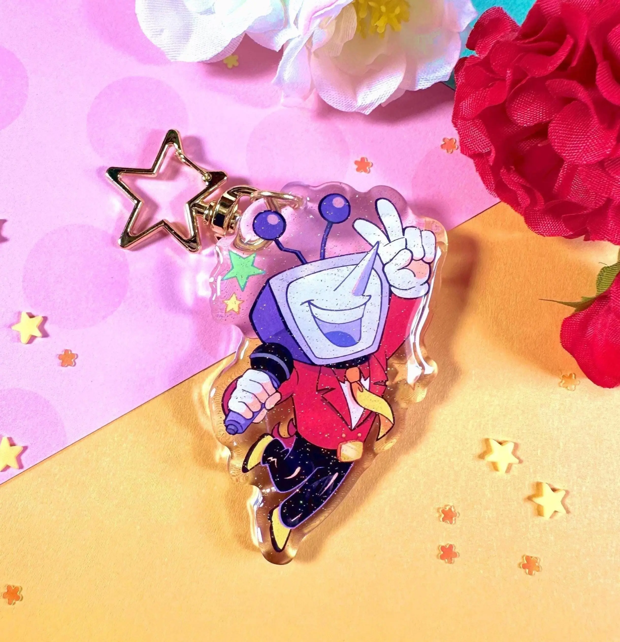 Tenna Deltarune Keychain - Acrylic Charm, deltarune, deltarune chapter 3, tenna, spamton, mr ant tenna, fanmerch, tv, acrylic, keychain, epoxy