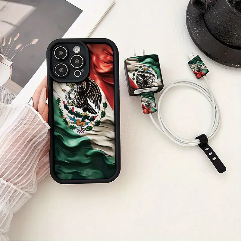 5 Piece Set Colorful Phone Case Design, Accessories, Charger Head Cover, Cable Protector & Storage Rope, Anti-Drop Shockproof Durable Tpu Protective Shell for iPhone