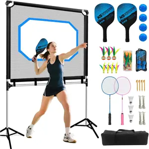 Portable All-in-One Paddle Sport Set with Net - Indoor/Outdoor/Backyard Games Combo - Similar to Pickleball, Badminton & Pingpong - Family & Adults Sports Equipment with Balls & Accessories