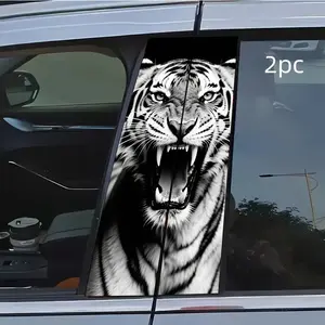 2pcs Black and white tiger Car Sticker B-Pillar DIY Middle Pillar Film Decorative Car Accessory