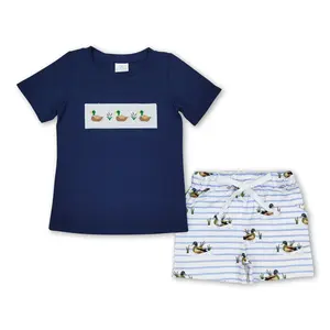 Navy embroidered duck Print Boys sets