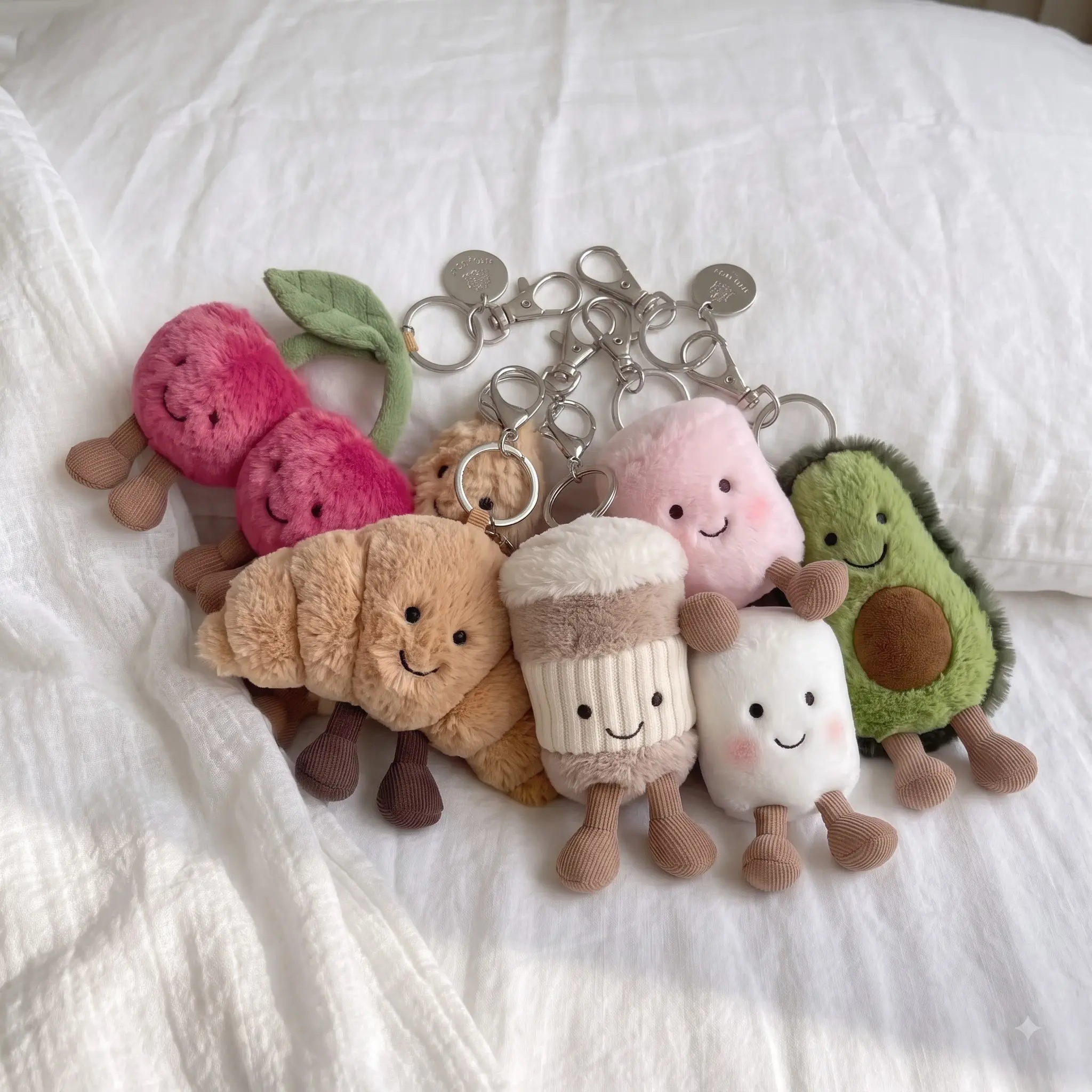 JellyCat Cute Plush Keychain Stuffed Animal Bag Charm Soft Mini Plush Toy Pendant for Backpack Handbag Car Keys, Lovely Adorable Gift Idea Black Friday, Valentine, Christmas, Halloween, Birthday Gift for Her, Girls, Women, Adorable Collectible