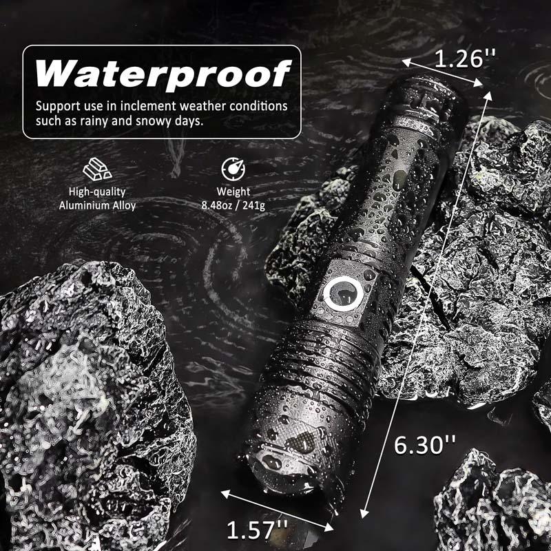 XTAUTO Super Bright 1500 Lumens LED Tactical Flashlight, USB-C Rechargeable Zoomable Waterproof EDC Flashlight with 5 Lighting Modes, Portable Handheld Torch Light for Camping Hiking Outdoor Adventure Home Emergency Use