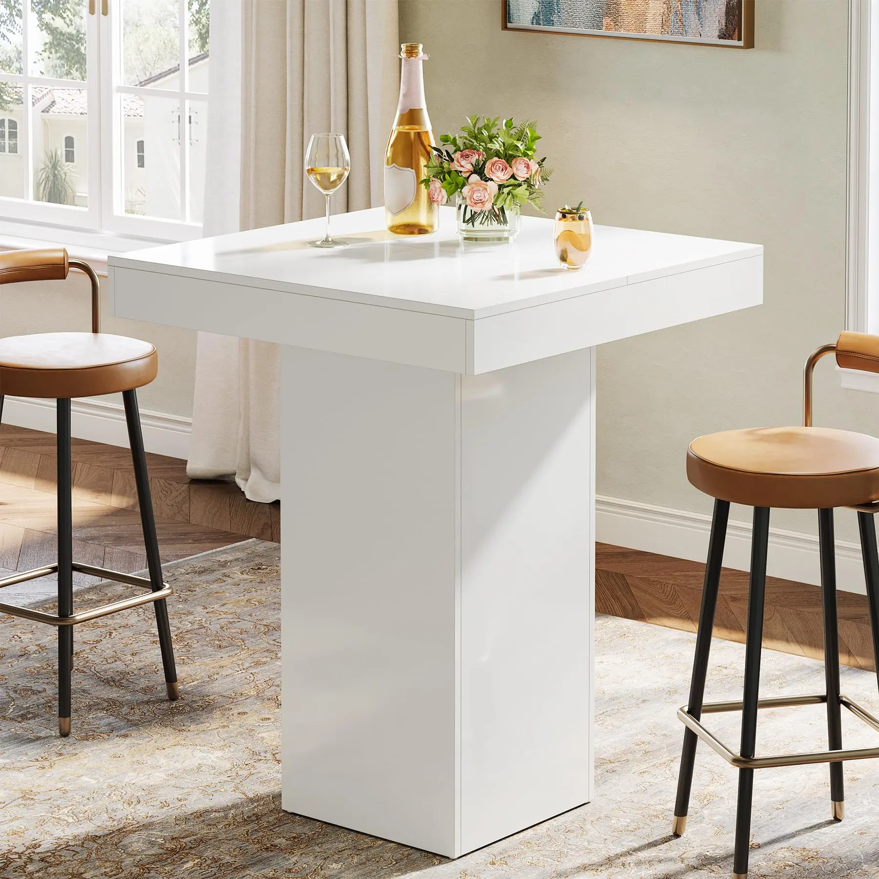 Tribesigns Modern White Bar Table, Square Kitchen Dining for Pub and Coffee Corner, 31.5 x 31.5 x 39.4 Inches Tribesigns Modern White Bar Table, Square Kitchen Dining for Pub and Coffee Corner, 31.5 x 31.5 x 39.4 Inches