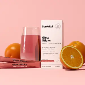 SeroVital Glow Sticks Skin Hydration Drink Mix | Sugar-Free Electrolyte Powder with Hyaluronic Acid & Ceramides for Glowy, Radiant Skin – Sun-Kissed Citrus (28 Count)