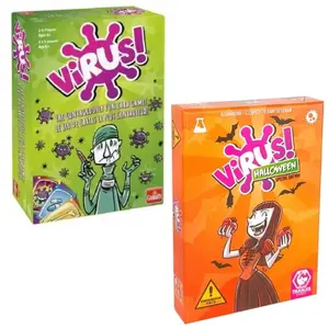 Virus 1 2 3 board game, a fun-themed card game, available in Spanish, English, and French versions, suitable for family game nights and party games