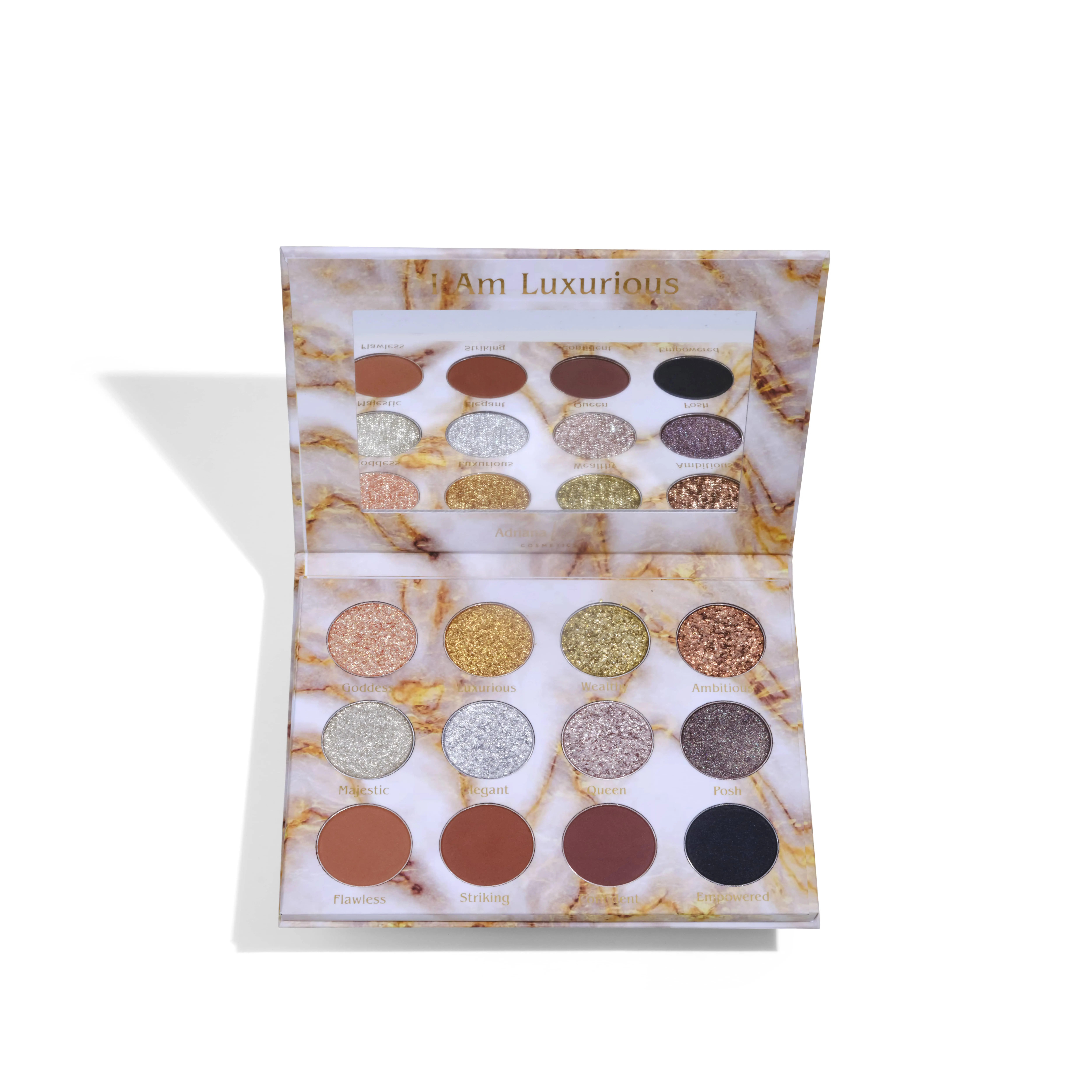 Neutral Duo Chrome Eyeshadow Palette by Adriana Nichole Cosmetics, I Am Luxurious 12 Pan Glitter Shimmer & Matte Eye Makeup