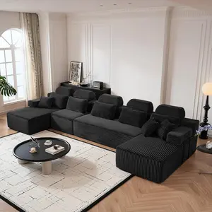 171" Oversize U-Shaped Modular Sectional Sofa with Chaise Couch Back & Head Support, Boneless Couch Cozy Plush Corduroy Deep Seat Couches for Living Room Bedroom sofas para sala