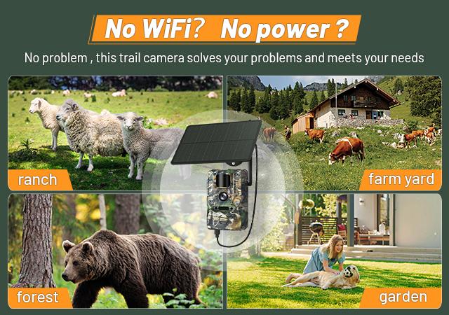 Trail Camera 4G LTE, 2K, Night Vision, Motion Activate, Built-in SIM Card, 0.2s Trigger, Solar Power, IP66 Waterproof, APP Control, Live Streaming
