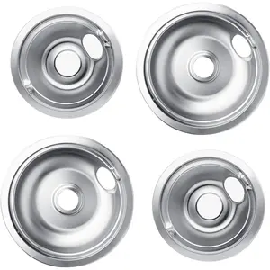 316048413 and 316048414 Electric Stove Burner Drip Pan Chrome Set for Frigidaire Tappan Kenmore Electric Range w/Locking Slot, Includes 2 6-Inch and 2 8-Inch Drip Bowls