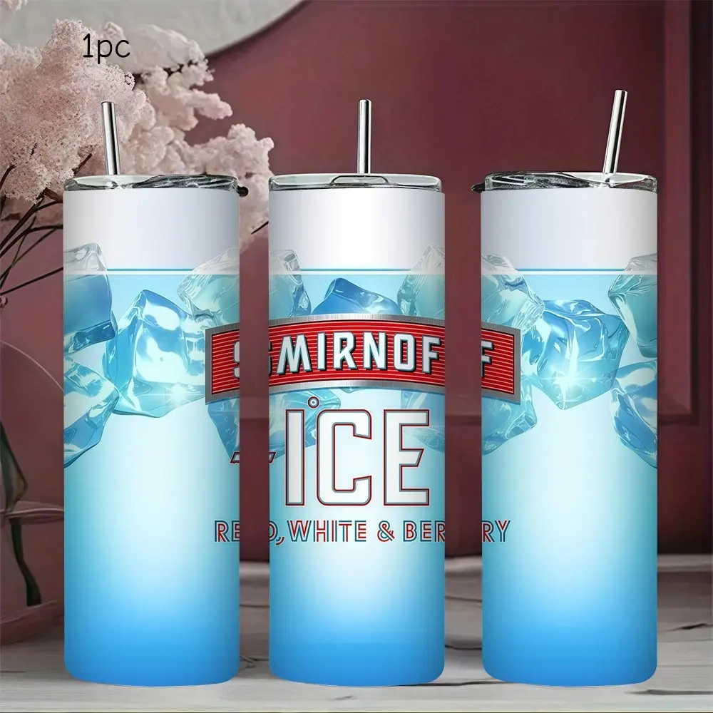 1pc 20oz Stainless Steel Insulated Mug, replicating the Smirnoff Ice bottle design. Stylish and practical, featuring a transparent sliding lid and straw. Suitable for outdoor and indoor workouts, or as a personalized birthday/holiday gift