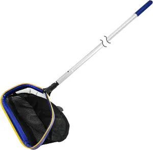 Pool Deep Skimmer Net with 3ft - 10ft 1.0mm Thick Adjustable Aluminum Pole & Fine Mesh Bag Leaf Skimmer Rake Net for Above Ground & Inground Swimming Pools, Removes All Debris