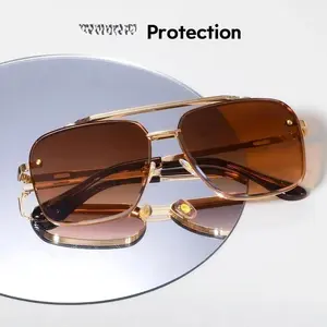 Retro Gradient Sunglasses with UV400 Protection - Oversized Gold-Tone Metal Frame for Unisex Style - High-Contrast Vision & Durable Polycarbonate Lenses#RetroSunglasses #GoldFrameSunglasses #UnisexFashion #HighContrastLenses #TikTokFashion