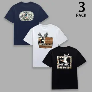 Men's 3-Pack Duck Hunting Graphic T-Shirts - Menswear Top, Short-Sleeve Streetwear, Soft Cotton, Camo Waterfowl Prints, Black/Green/Navy, for Hunting & Camping