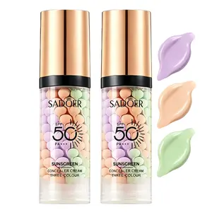 2Pcs SPF 50 3 Color Corrector Primer,  3-In-1 Sunscreen Isolation Cream, oil Control & Moisturizing Skin Tone,  Long-lasting Face Tinted Moisturizer, Perfect Gift for a Girlfriend or Mother for Birthdays,  Valentine's Day or Mother's Day