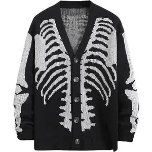 Women’s skeleton print drop-shoulder cardigan, casual Halloween long-sleeve open-front knitwear Fall & Winter, Women's Clothing for Daily Wear, Cardigans for Women, Cardigans
