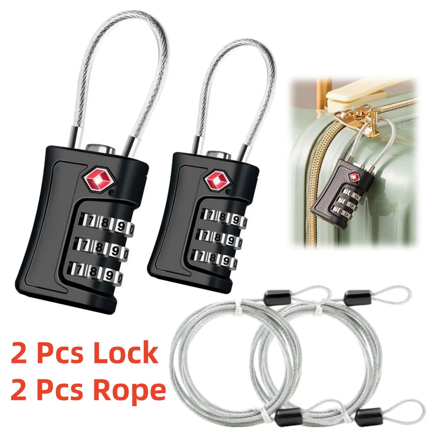 2-Pcs Combo Lock Set, Home Improvement Building Supplies, Anti-Theft Anti-Sawing Hardened Steel 4-Inch Cable Travel Accessories, 1,000 Combinations Custom Lock for School Gym Locker