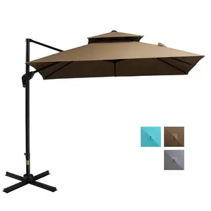 10ft Offset Patio Umbrella with Base Offset Umbrella For Poolside Or Lawn 360 Degree Rotation Foot Pedal Control Easy Crank And Tilt Water Safe Aluminum Frame