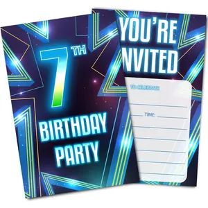 7th Birthday Party Invitations Blue Invitation Cards with Envelopes (30PACK) Fill-in Invites for Boys Girls Kids Seventh Birthday Supplies