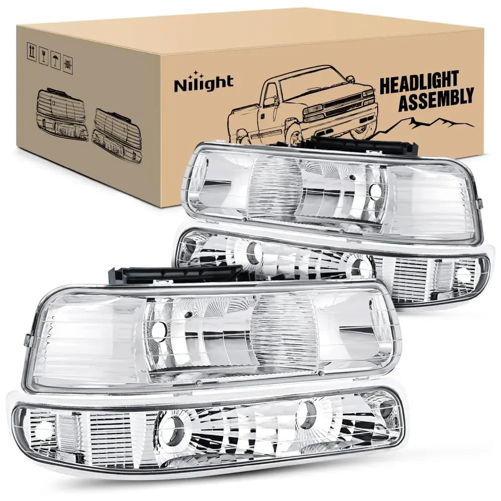 Nilight IP65 Rated OE Standard Plug-N-Play UV Resistant Headlight Assembly, Chrome Case Clear Reflector for 1999-2006 Chevy Silverado, Avalanche 1500/1500HD/2500/2500HD/3500 & Chevrolet Tahoe, Suburban