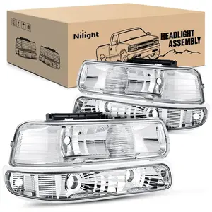 Nilight 1999 2000 2001 2002 2003 2004 2005 2006 Chevy Silverado Avalanche 1500 1500HD 2500 2500HD 3500 Chevrolet Tahoe Suburban Headlight Assembly Chrome Case Clear Reflector