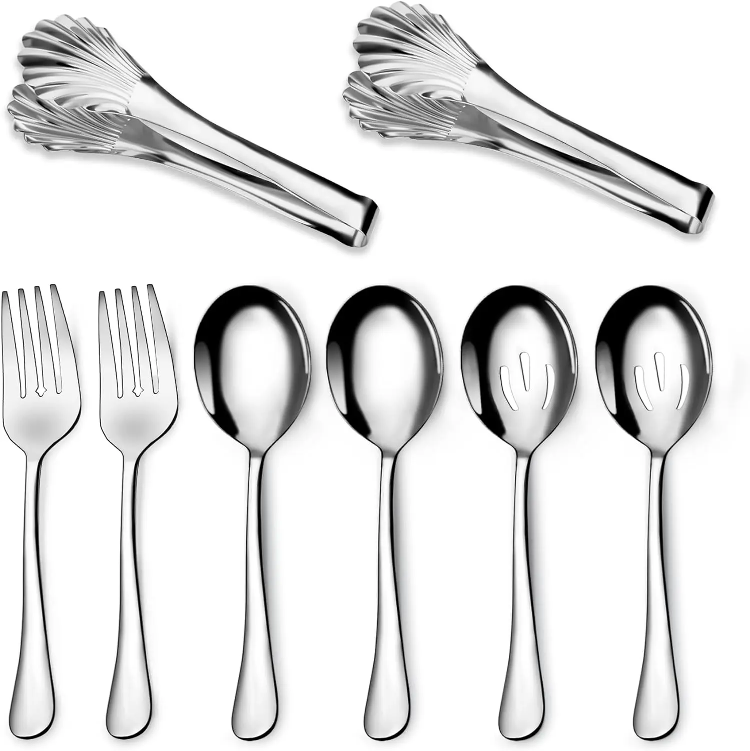 Serving Set,8-Piece Stainless Steel Hostess Serving Utensil Set with Serving Spoons，Serving Forks，Serving Tongs Soup Ladle Catering Serving Utensils for Dishwasher Safe