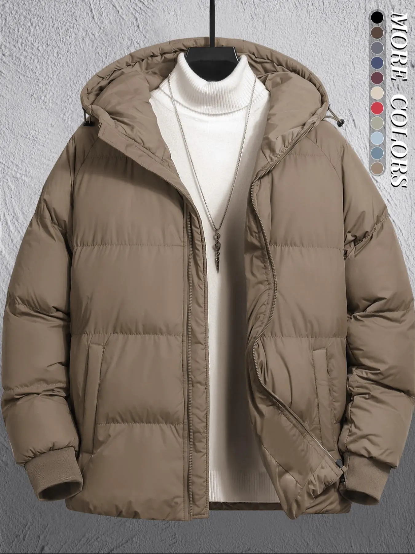 Men's Plain Pocket Zip Up Thick Warm Hooded Puffer Coat, Casual Regular Fit Long Sleeve Padded Winter Coat, Menswear, Cold Weather Gear, Mens Clothing, Jackets for Men, Jackets, Men's Clothing