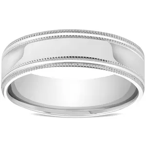 Mens 10k White Gold 6mm Band High Polished Double Milgrain Accent Wedding Ring