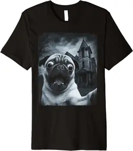 Funny Halloween Pug Selfie, Scary Dog Vintage Premium T-Shirt