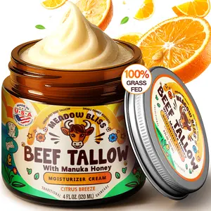 Meadow Bliss Beef Tallow Honey Moisturizer Cream - 100% Grass Fed & Finished USA Whipped Tallow - Organic Jojoba Oil & Shea Butter - Citrus Breeze