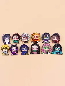 12pcs/set Cute Anime Character Metal Pins, Alloy Brooch Pin, Punk Zinc Alloy Accessories, Multi-Functional Bag Decorative Badges, Lapel Pin, All Seasons Fashion