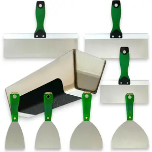 Flexible Stainless Steel Drywall Taping Set with 12" Mud Pan and Grip, Lightweight Handles, Classic Style, Professional and Easy-to-Use Finish