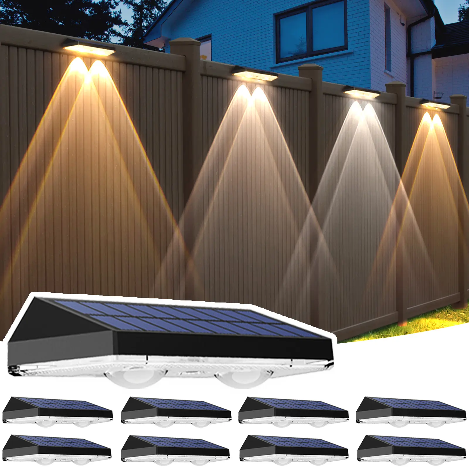 DERAYSION，Solar Fence Lights 9 Pack, 7 RGB Colors & 3 White Modes LED Solar Outdoor Lights, High Efficiency Lens LED, IP65 Waterproof Dusk to Dawn Solar Powered Wall Lights for Fence, Patio, Deck, Yard, Garden, Pathway Decor,campingessentials,outdoorfurni