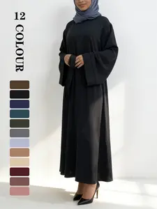 Women's Solid Long Sleeve Belted Lounge Tunic Dress, Casual Comfy Round Neck Loose Long Dress for Daily Home Wear, Muslim Arabic Abaya, Ladies Islamic Modesty Clothes for All Seasons