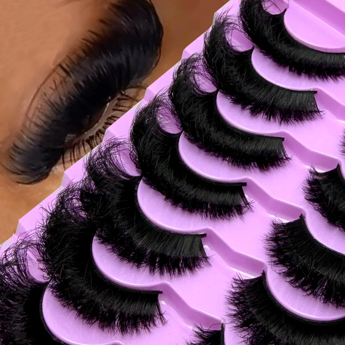 7 Pairs Faux Mink 3D D Curl Eyelash Extensions Kit - Natural-Looking Thick Fluffy Russian Volume, Smart Long Winged Fox Eye Lifting, Reusable Full Strips & Fluffy Clusters for Daily/Party Makeup (3D Lash Extension False Eyelashes & Adhesives Category), Ey