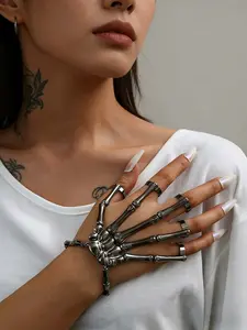 Punk Skull Bone Bracelet, Unisex Fashion Accessory, Adjustable Five Finger Ring Chain, Perfect for Parties and Daily Wear, Fit Edgy Style