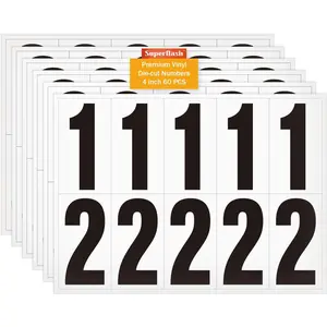 4 inch Self Adhesive Reflective Numbers for Outside Mailbox House Trash Cans, 60 PCS Black/White