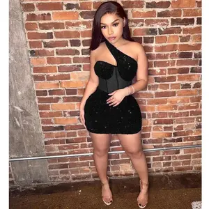 Women Sequined Halter Neck Sleeveless Bodycon Mesh Patchwork Mini Dresses Summer Sexy Club Party Evening Dress Formal Womenswear
