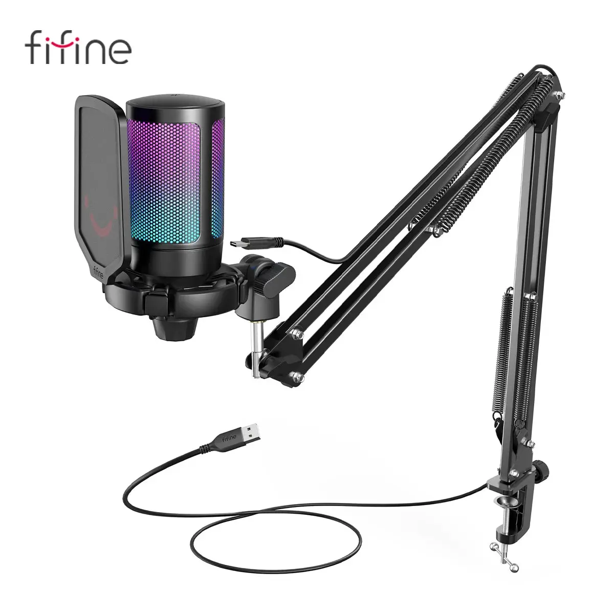 FIFINE A6T USB Gaming Microphone Kit with RGB & Boom Arm