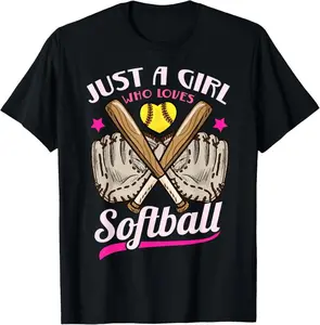 100% Cotton Softball Just a Girl Who Loves Softball Softball Player T-Shirt
